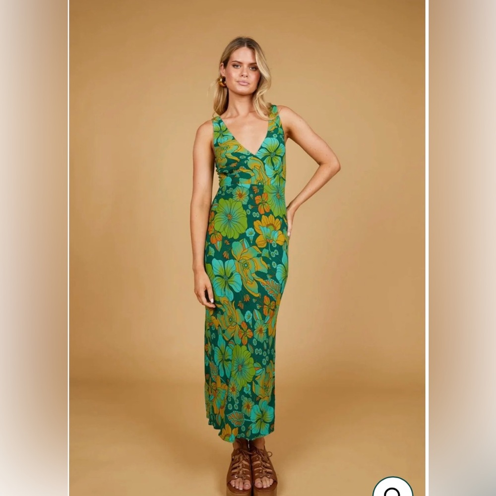 Nine Lives Bazaar Green V-Neck Slip Maxi Dress